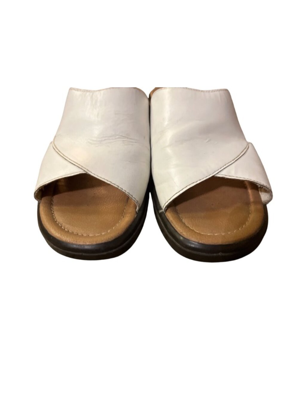Vintage Romano White Leather Crossover Slide Sandals Block Heel Women's 7 Used - Picture 15 of 16